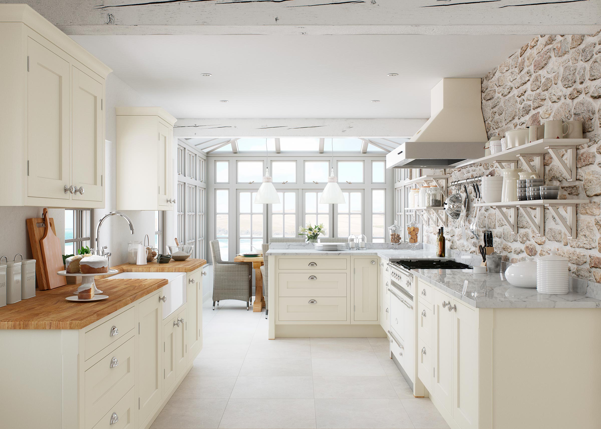 Inframe Ivory Painted Shaker Kitchen, Cream Kitchen Cabinets With Grey Worktop