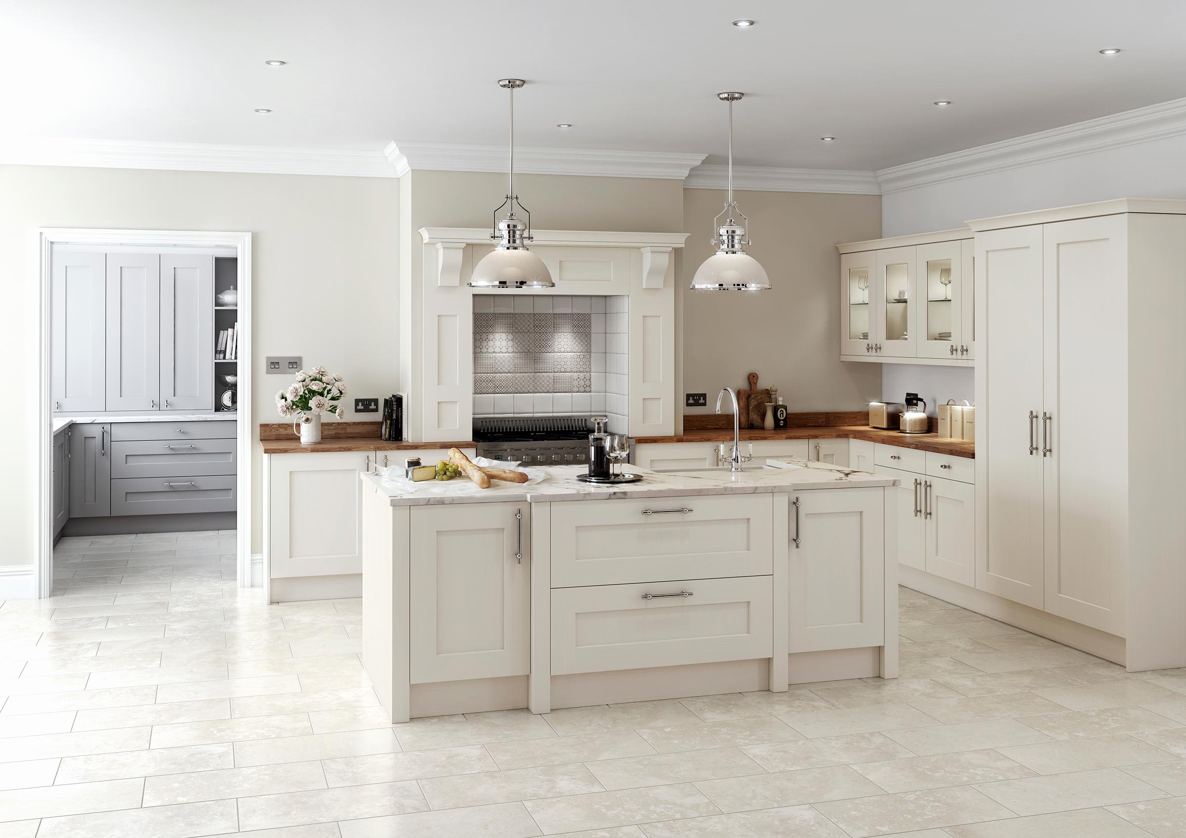 Grey Shaker Kitchen With Oak Worktops Liverpool Metcalf Kitchens   Traditional Kitchen Cream Rivington 