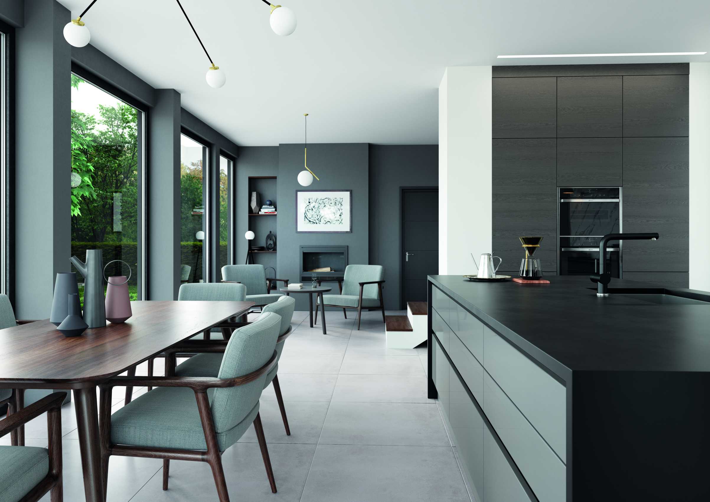 gloss dust grey and cashmere handleless modern kitchen room finish