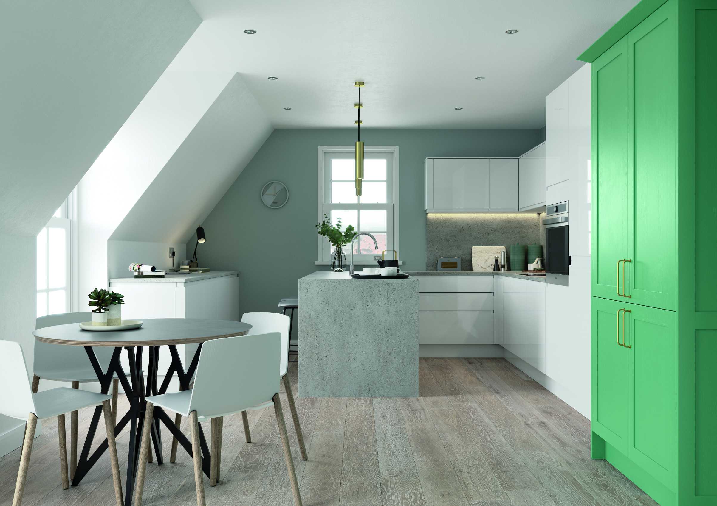 gloss white and green handleless kitchen worktops whole