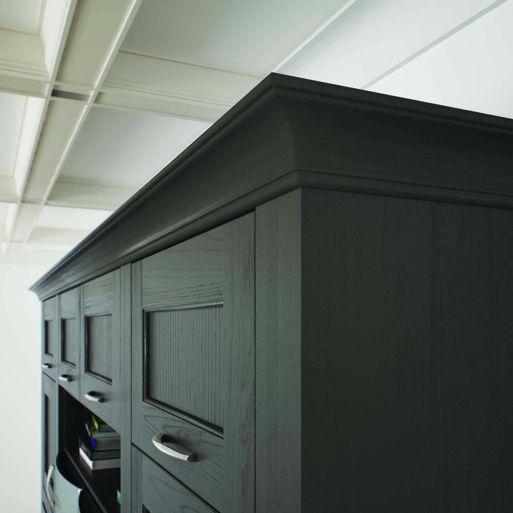 ivory stone deep forest green painted shaker kitchen cabinet detail