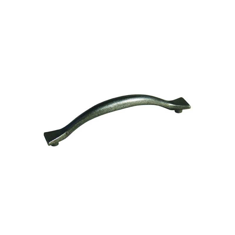 Curved and slightly raised aged metal finish kitchen door handle