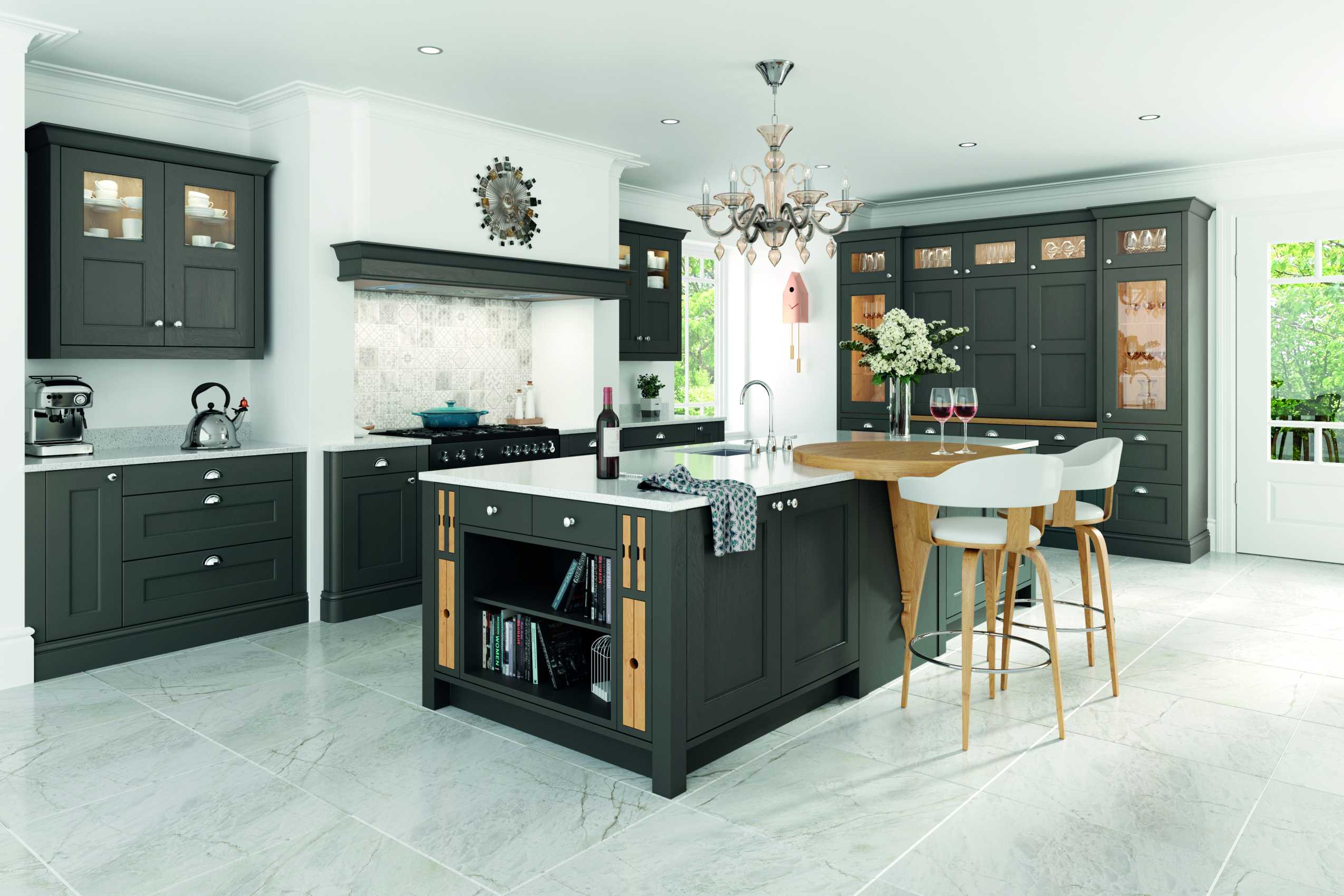 lava grey painted contemporary shaker kitchen full view