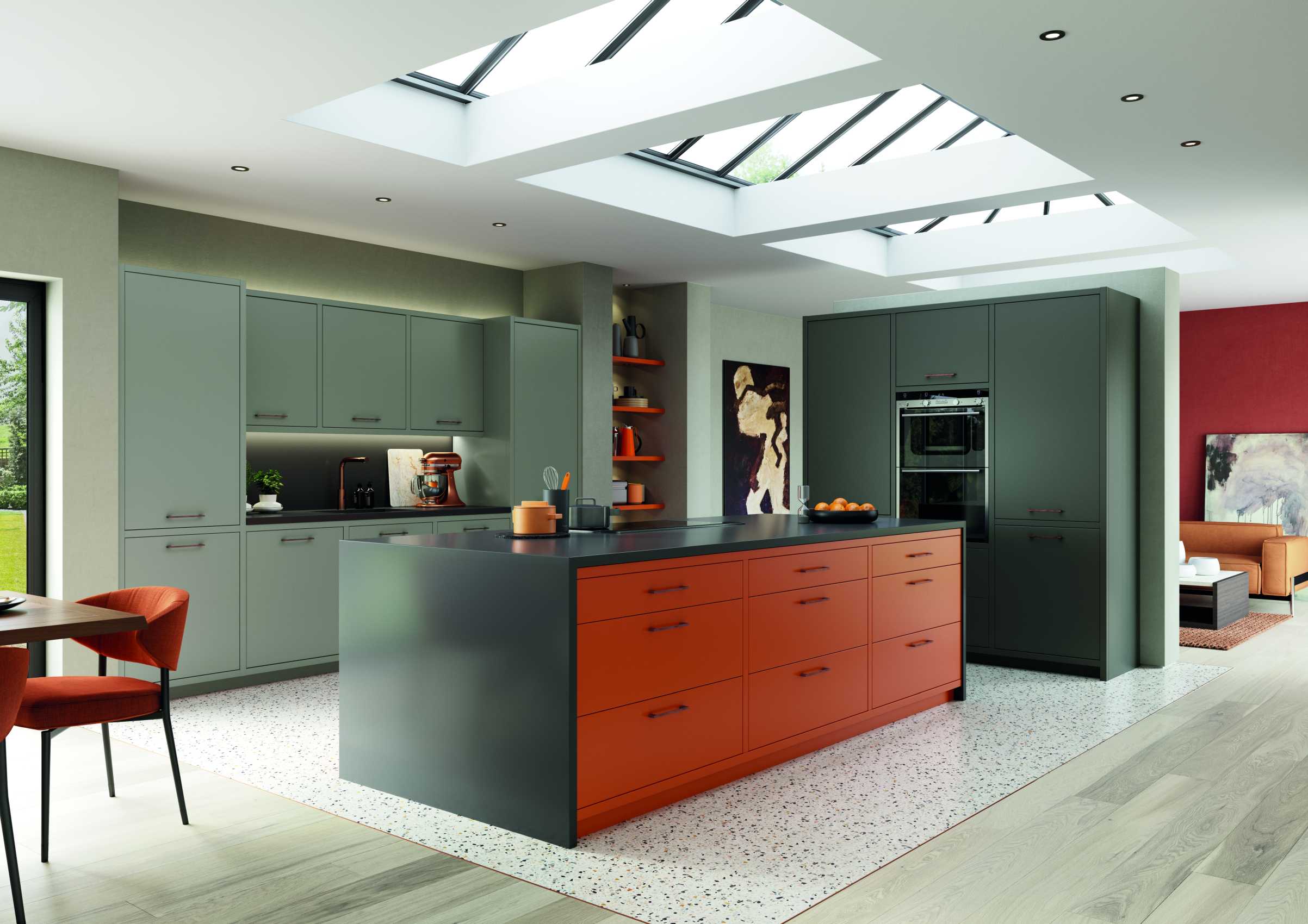 matte orange and graphite modern kitchen complete