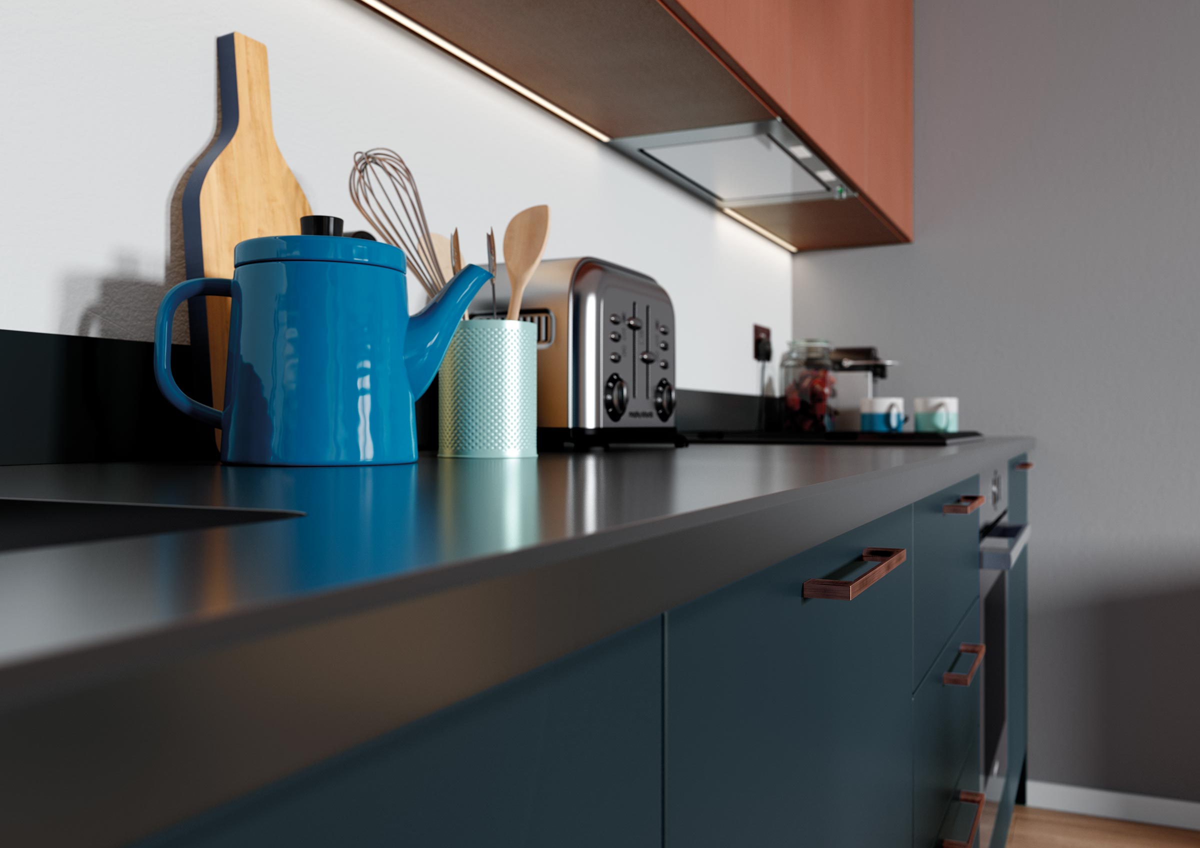 Modern kitchen showing handle and worktop detail