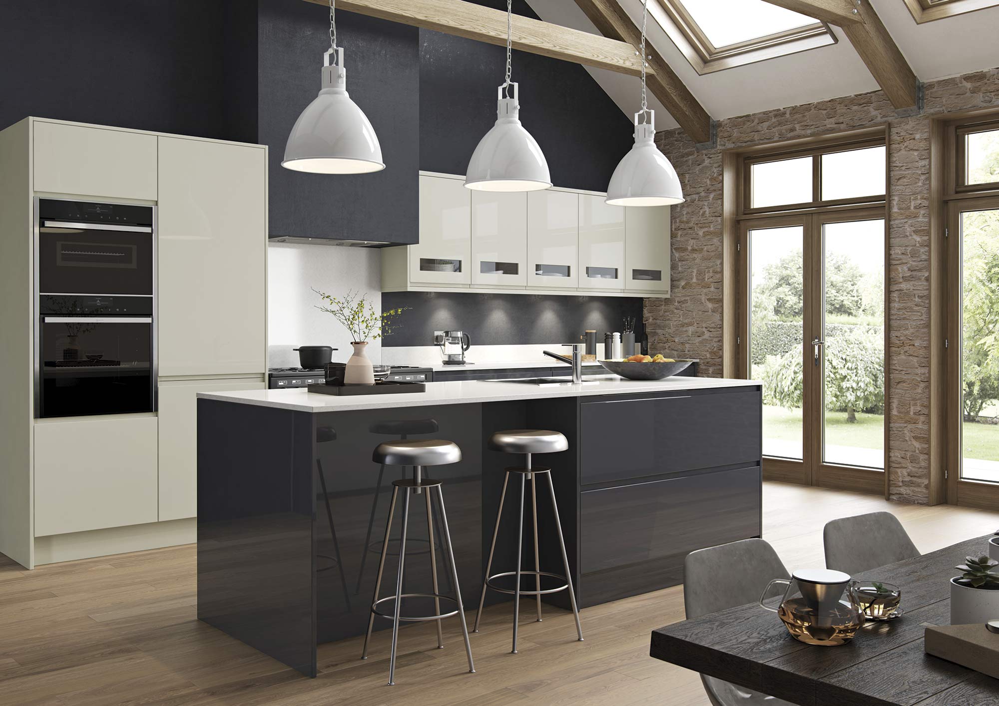 J-pull handleless gloss kitchen graphite and porcelain picture 2