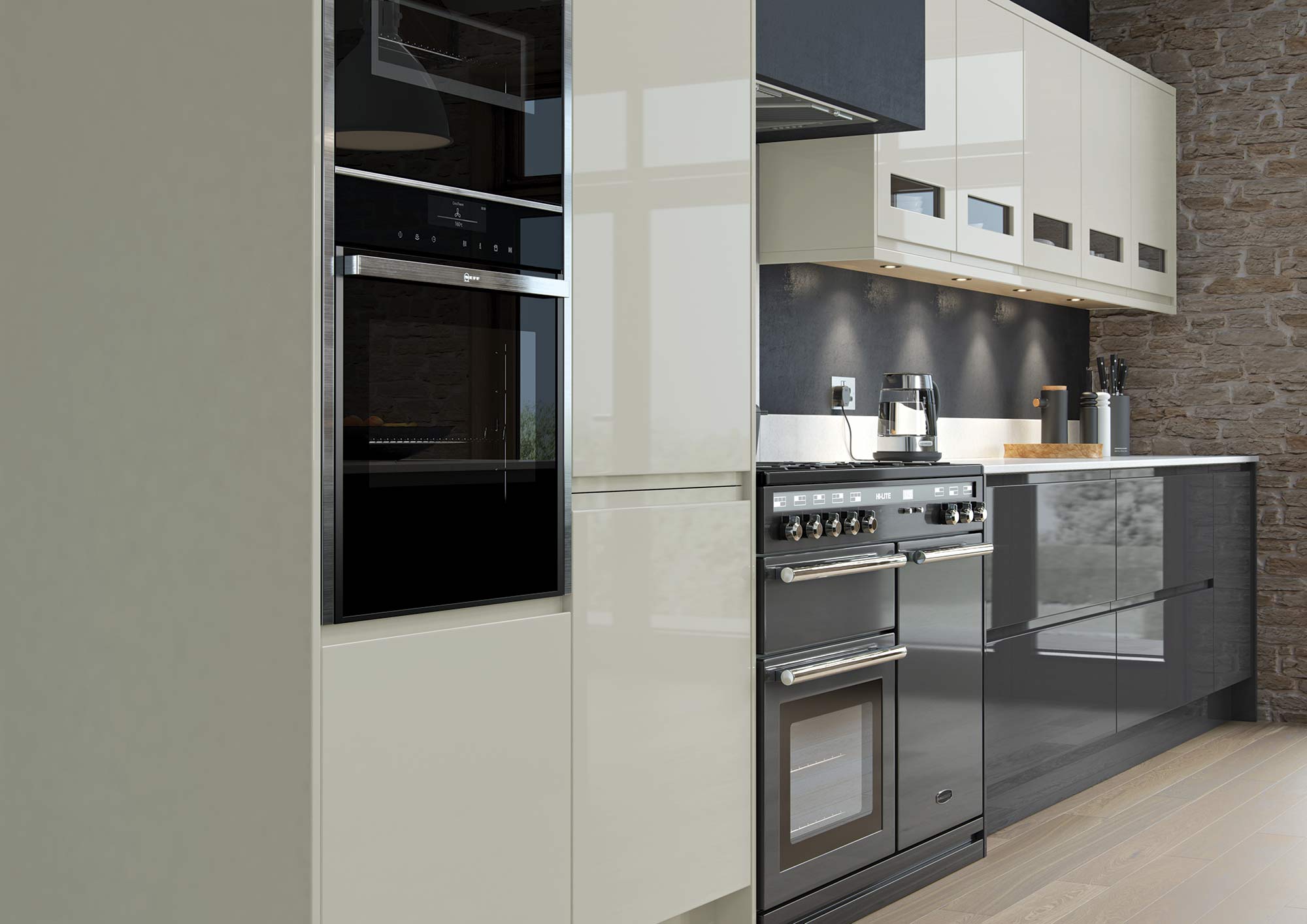 J-pull handleless gloss kitchen graphite and porcelain picture 3