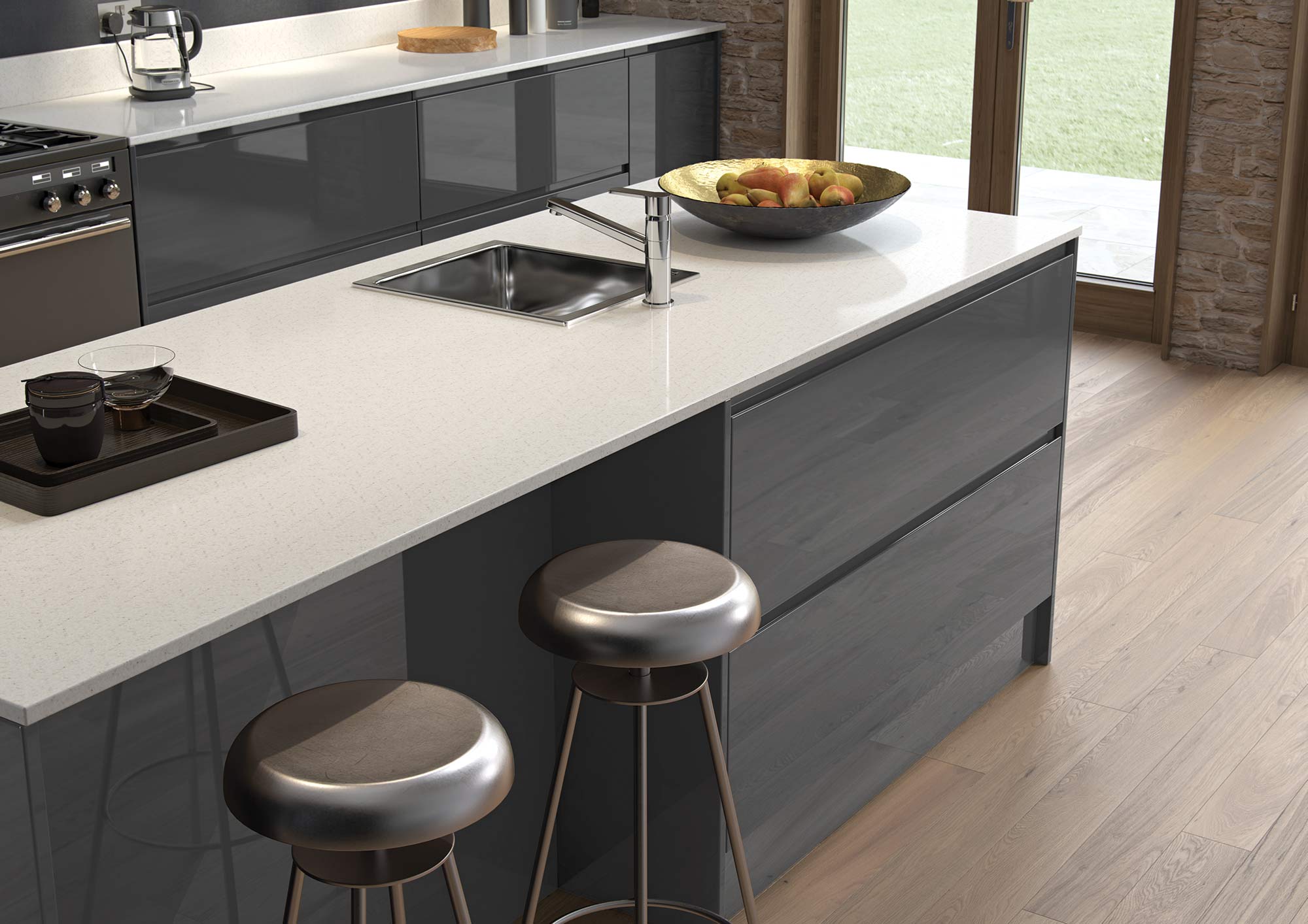 J-pull handleless gloss kitchen graphite and porcelain main picture
