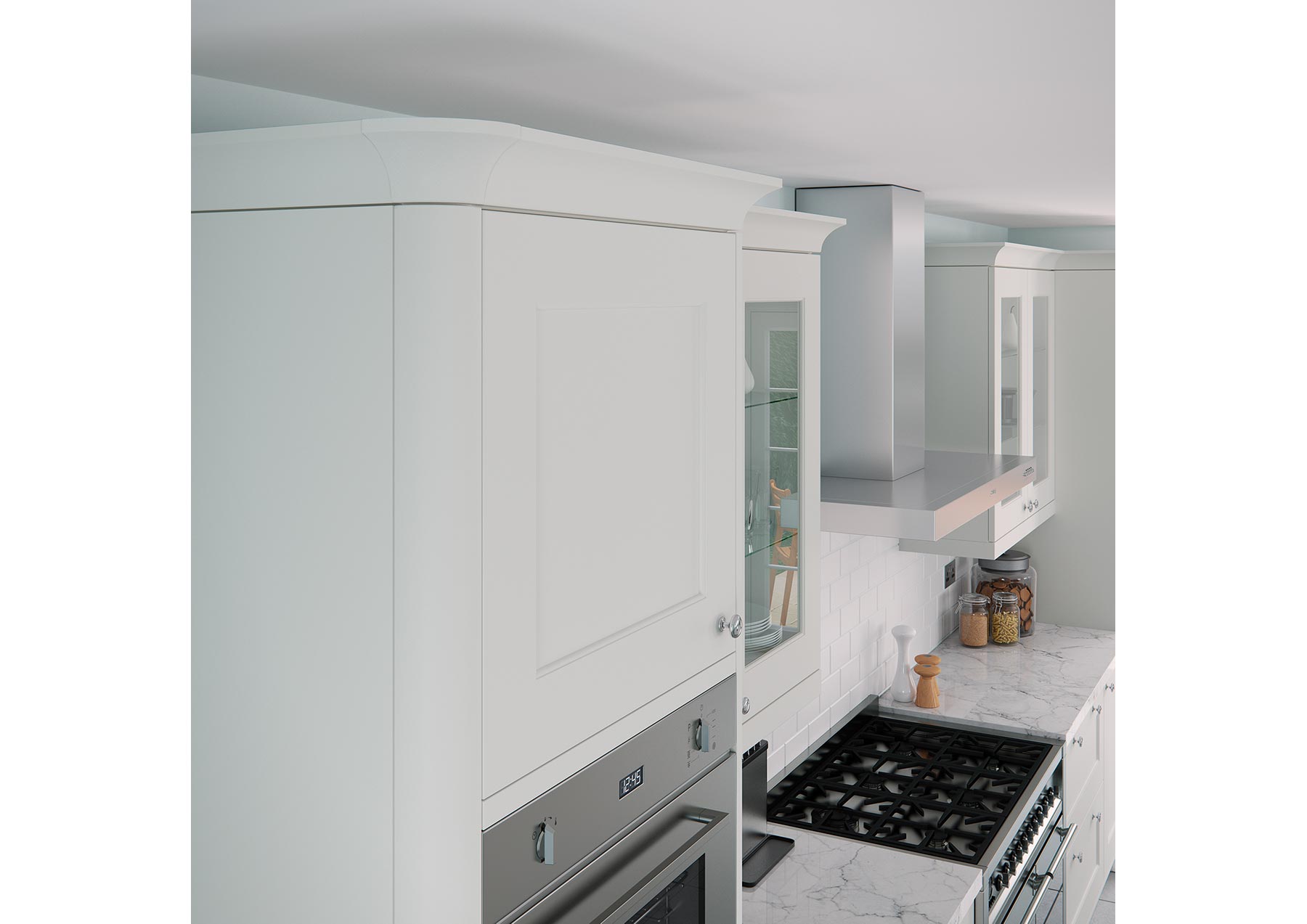 Light grey contemporary shaker style kitchen cabinet close-up