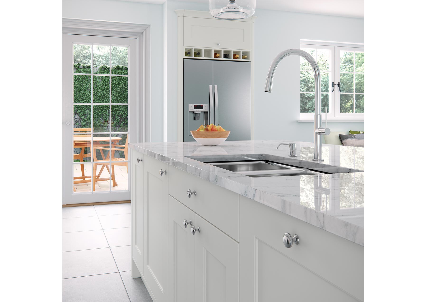 light grey shaker kitchen with island