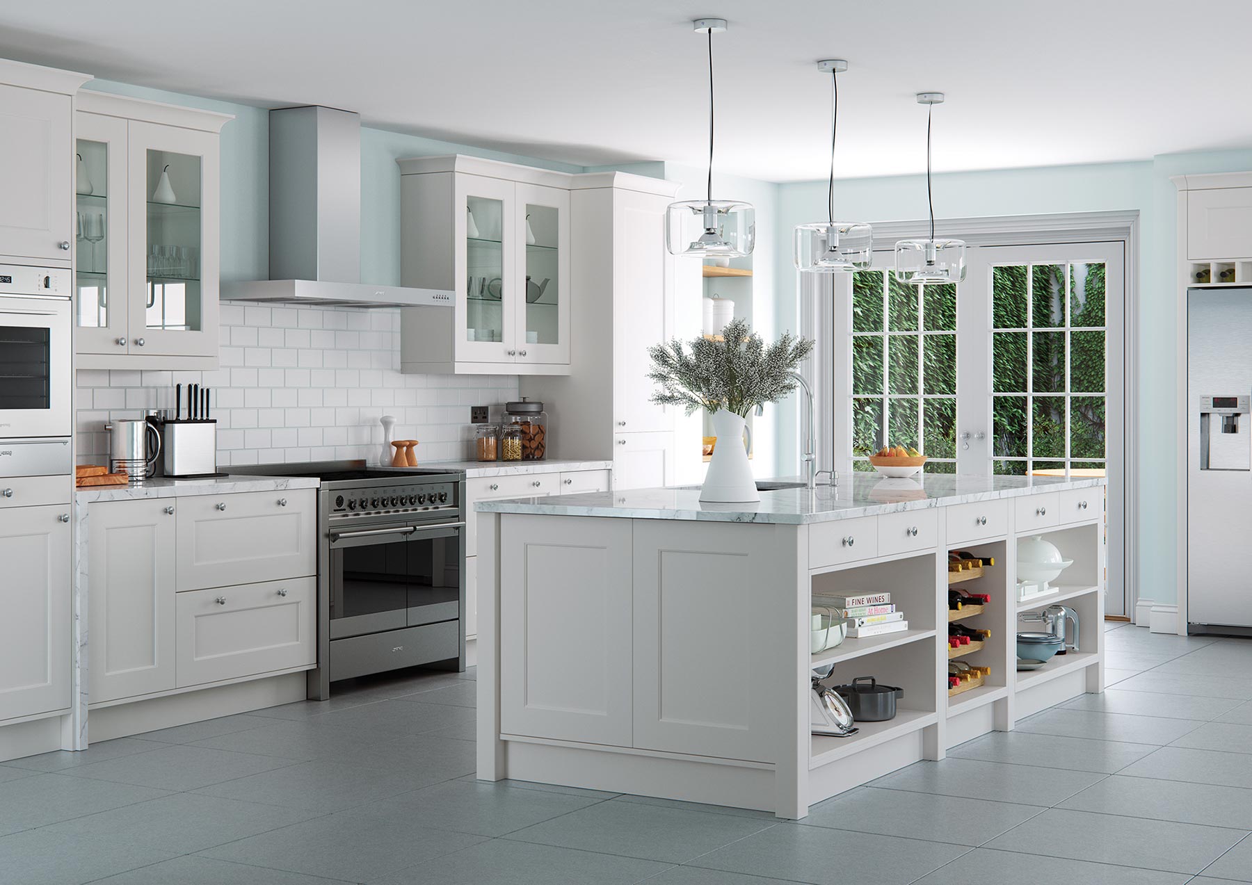 light grey grey shaker kitchen