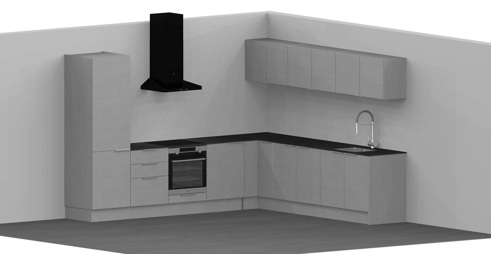 Default Miinus kitchen example - black and white render