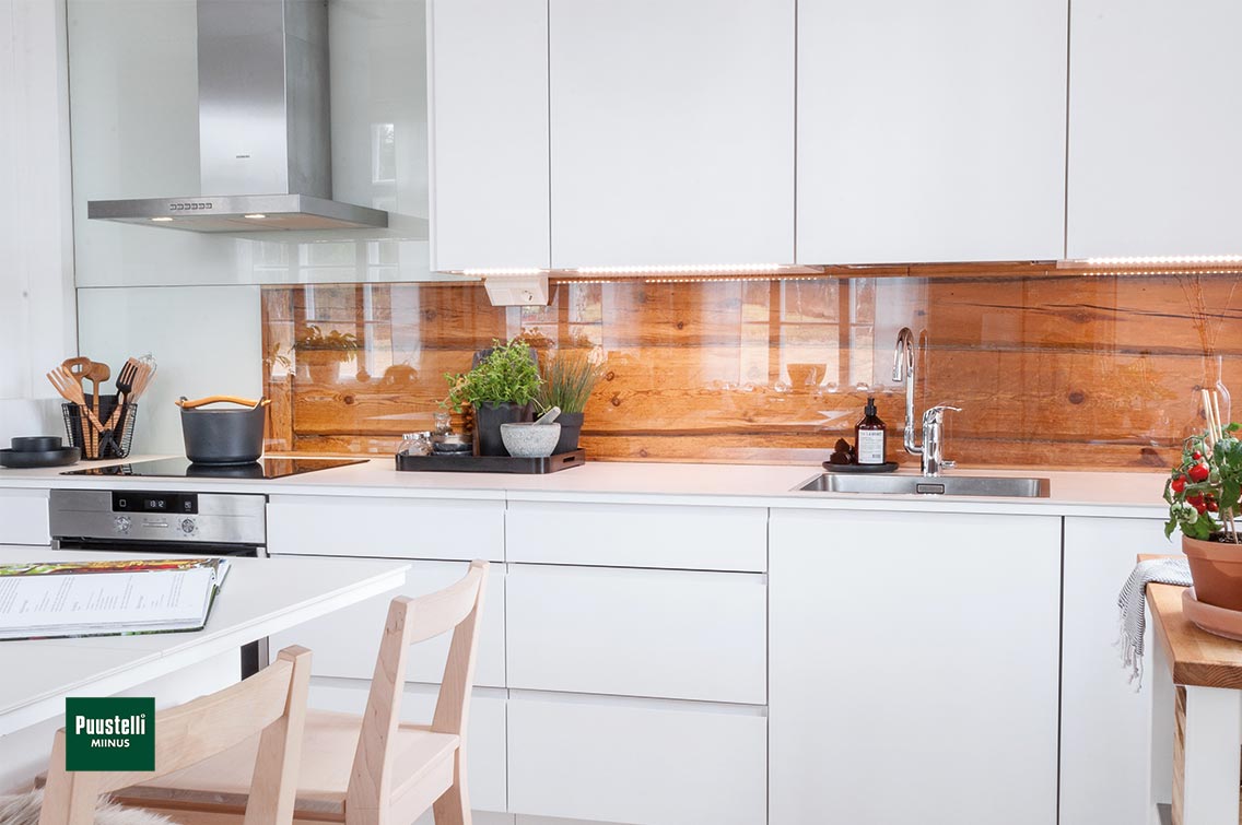 Puustelli Miinus white ecological handleless kitchen base and wall units