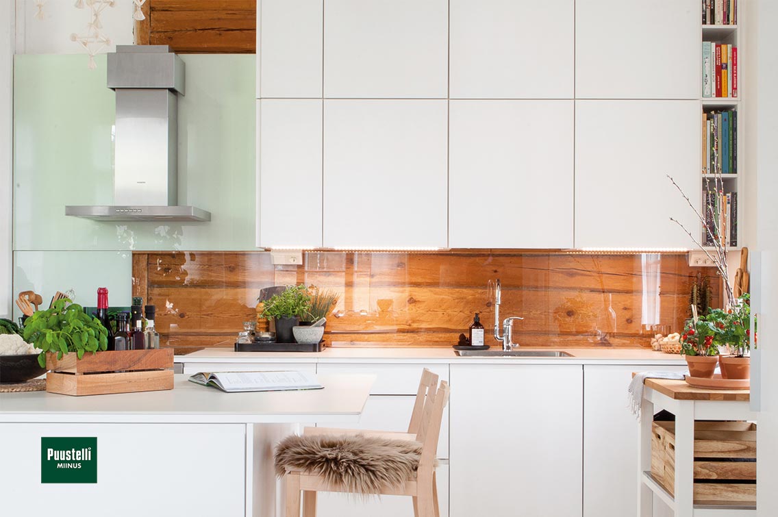 Puustelli Miinus white ecological handleless kitchen front on