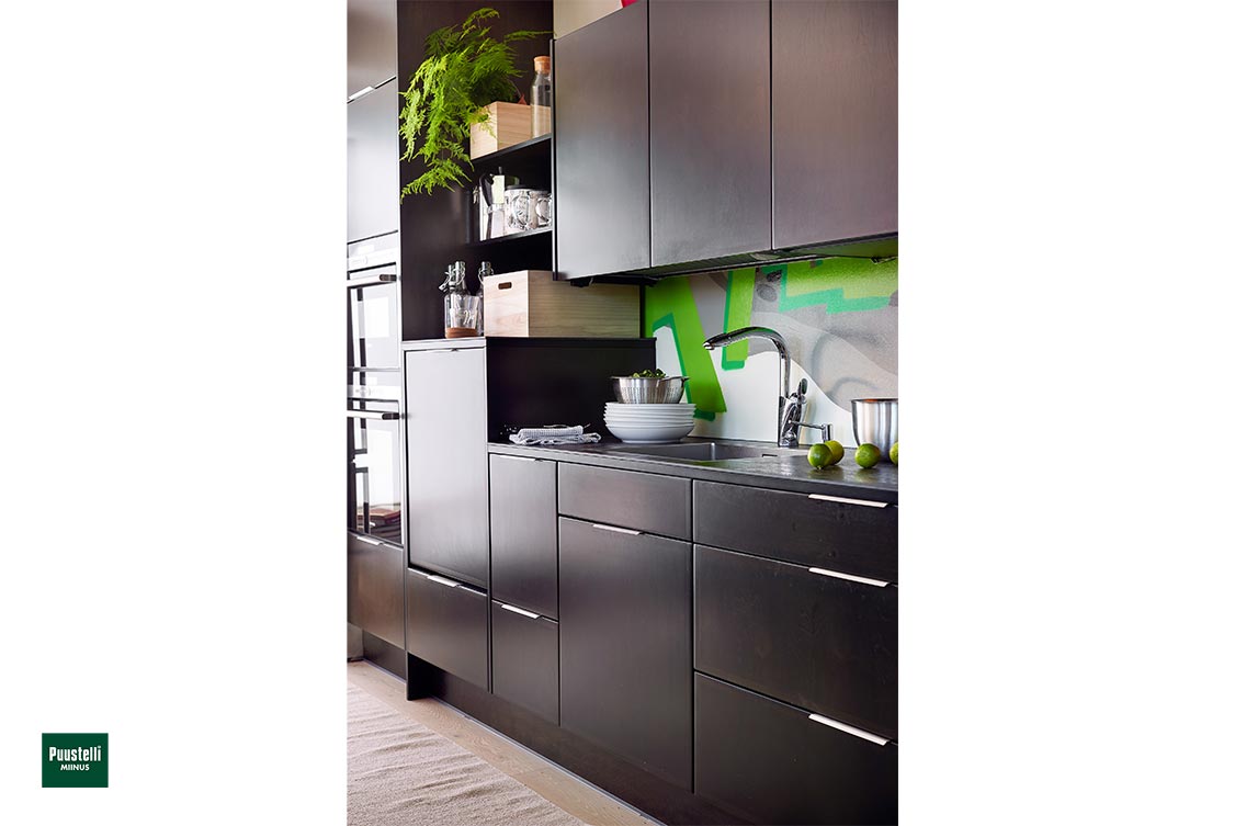 Puustelli Miinus Ecological Kitchen Dark Birch Veneer Doors Elevated Dishwasher TP43P