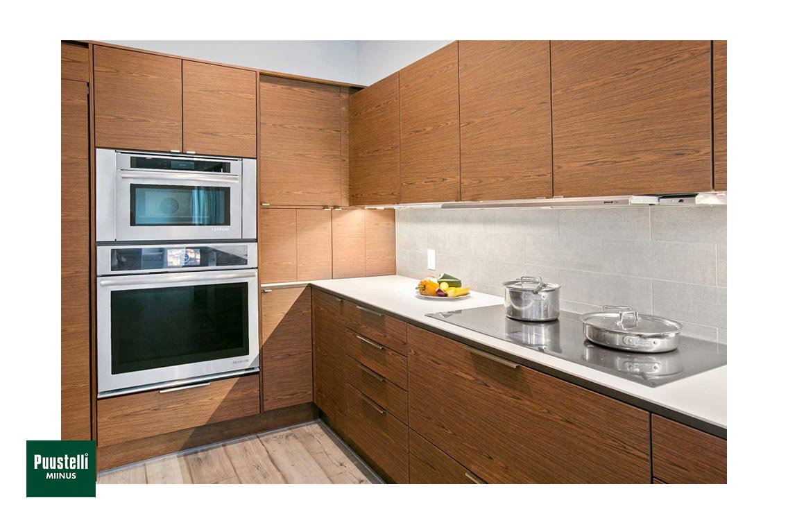 Puustelli Miinus eco-friendly kitchen with santos veneered doors tall units