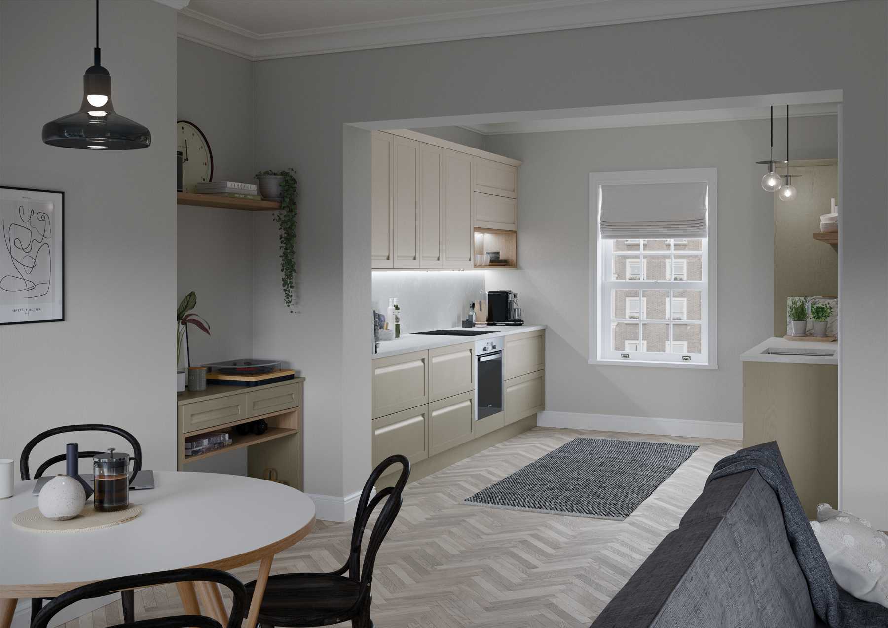 Contemporary Slim Frame Handeless Shaker Kitchen From Living Space