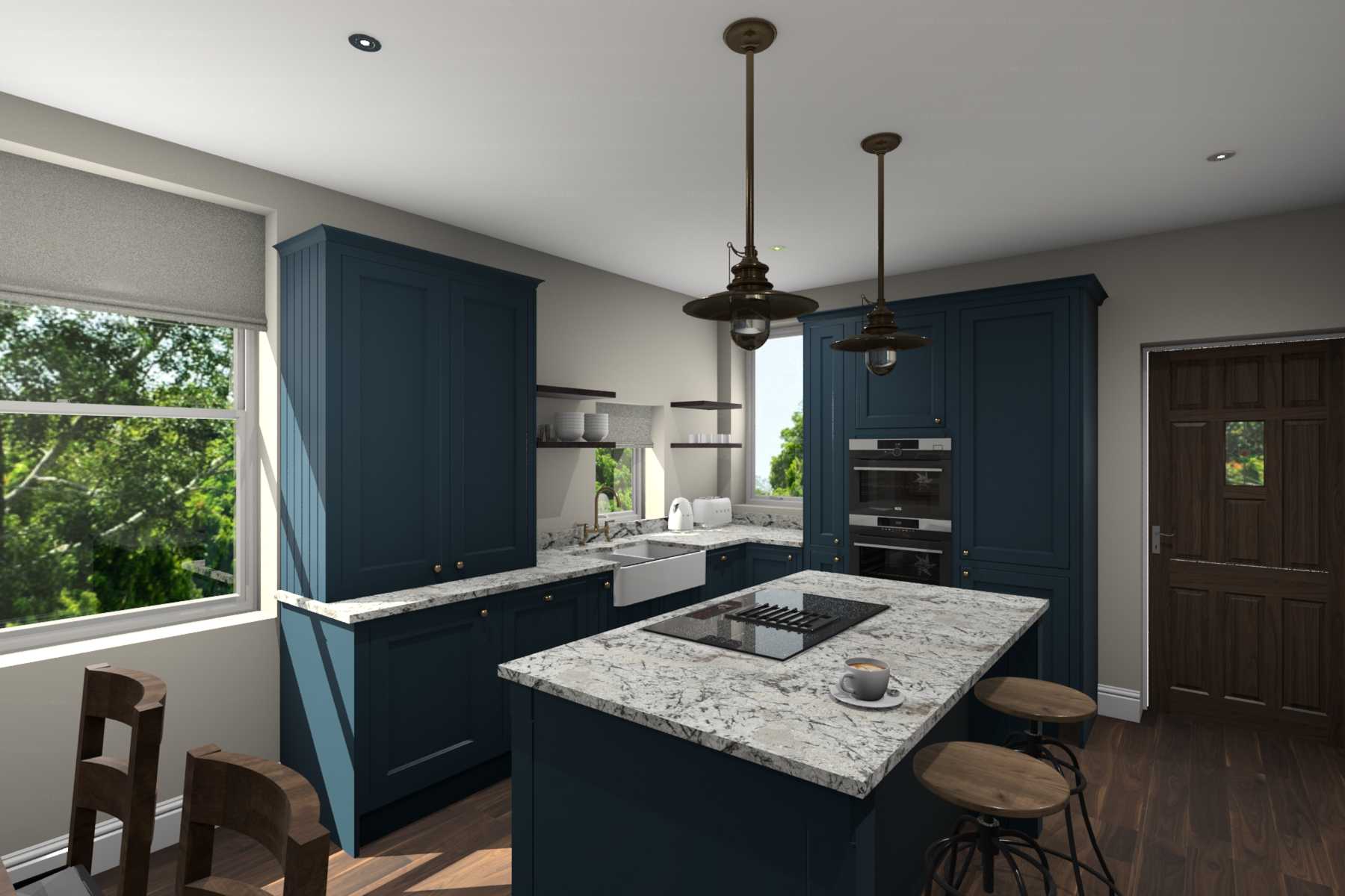 Inframe shaker style kitchen painted matte marine blue main pic