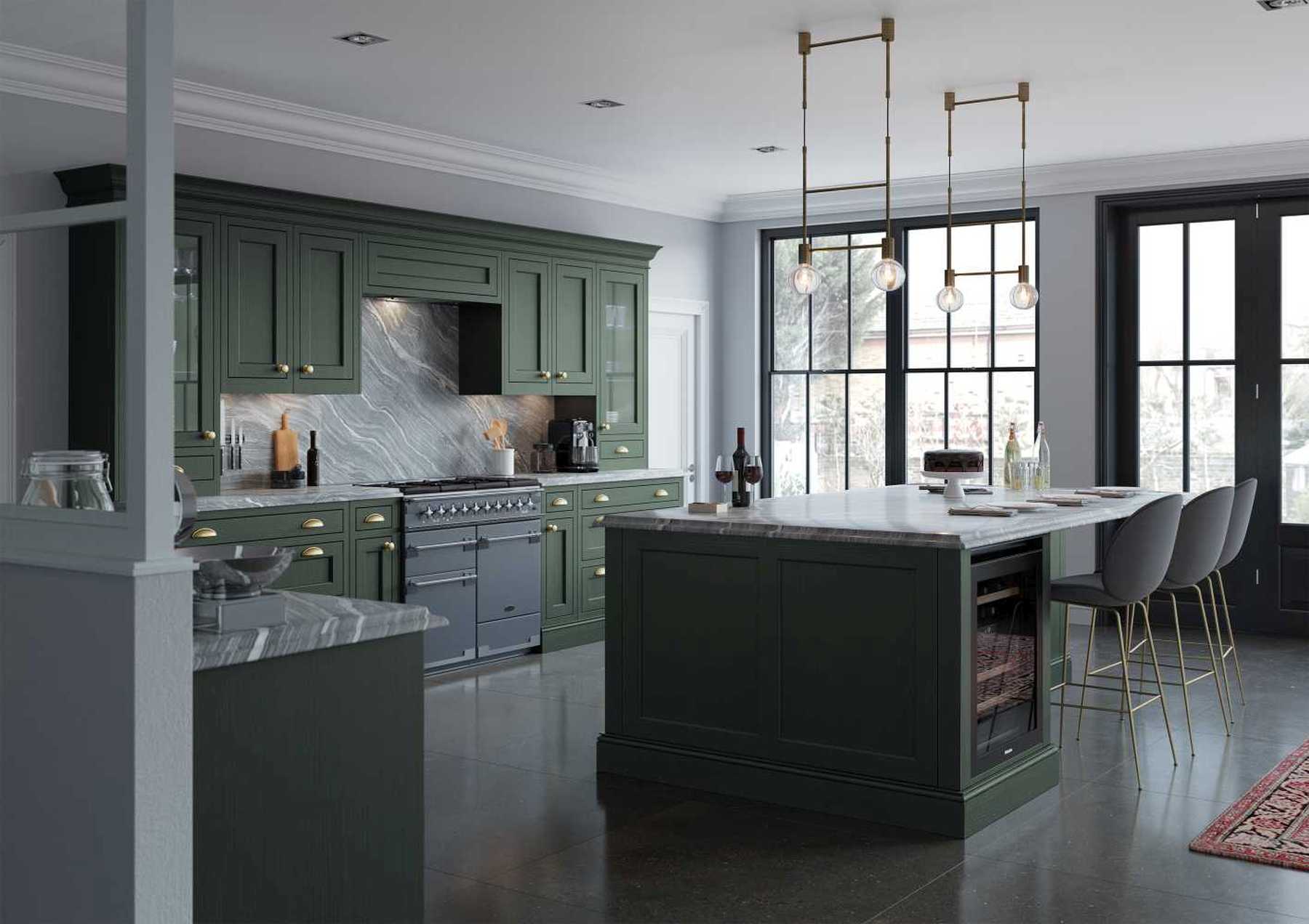 Luxurious inframe kitchen in forest green main pic