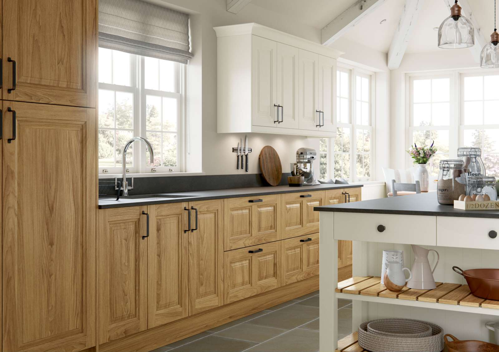 country style kitchen in light oak