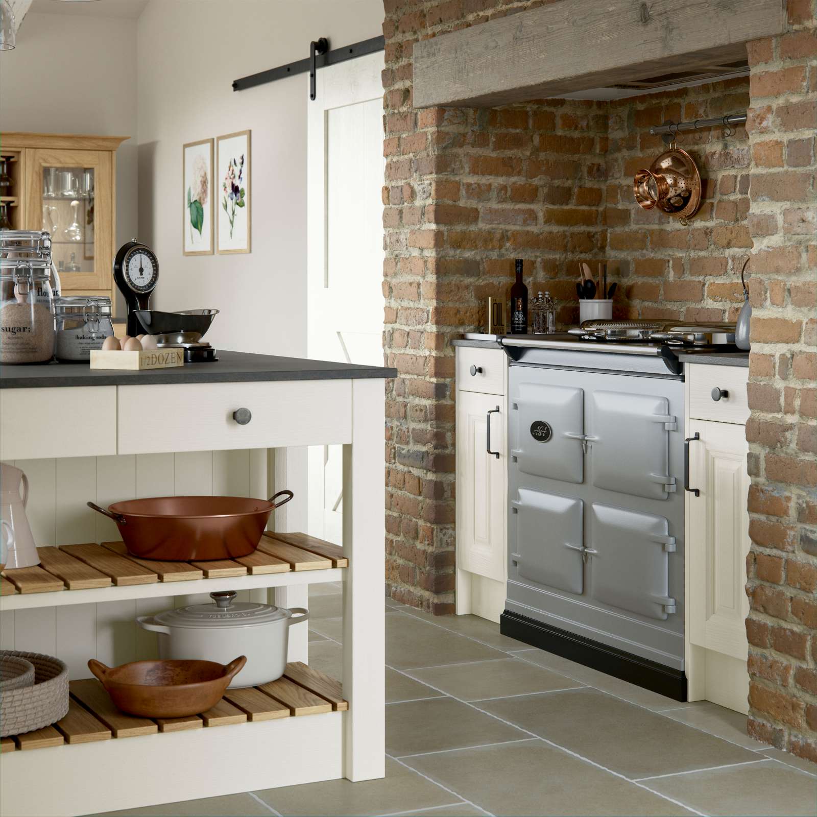 country style kitchen in painted matte ivory range