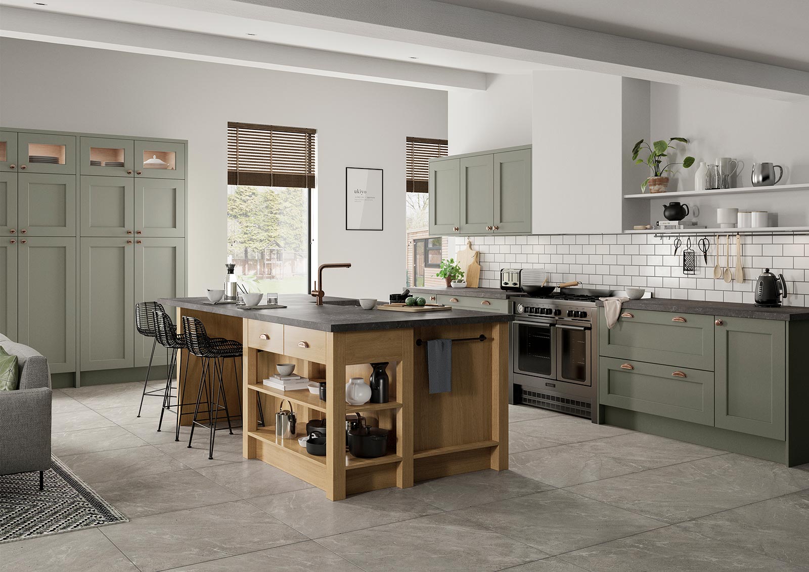 Mock Inframe shaker style kitchen painted heritage green