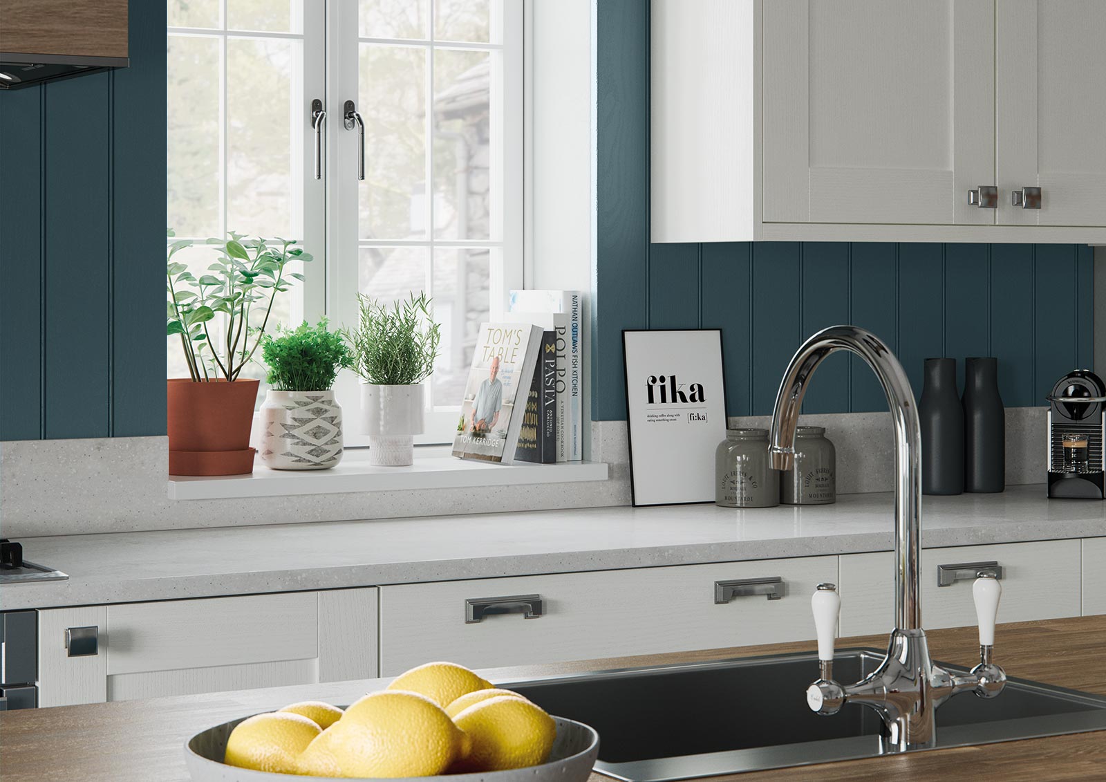 shaker style kitchen painted matte marine sink and tap