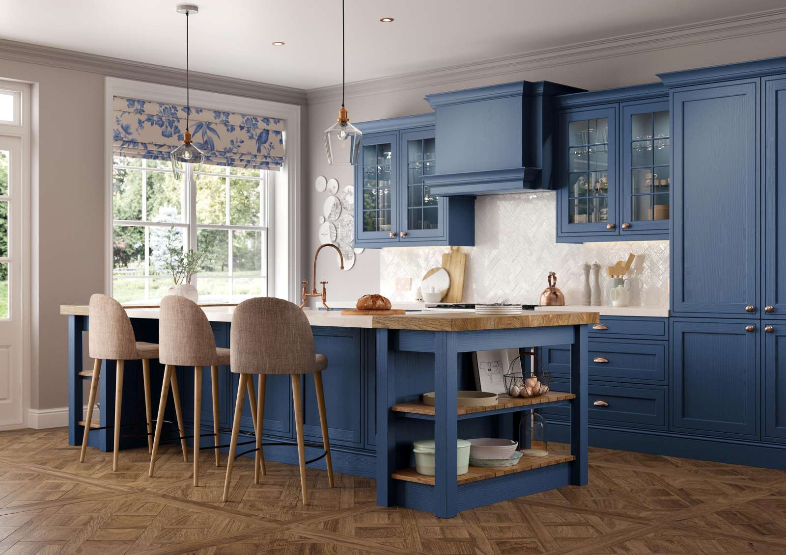 mock inframe country style shaker kitchen in Parisian blue main picture