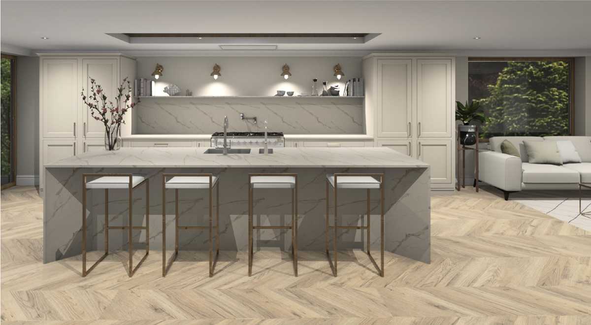 inframe shaker style kitchen with porcelain island