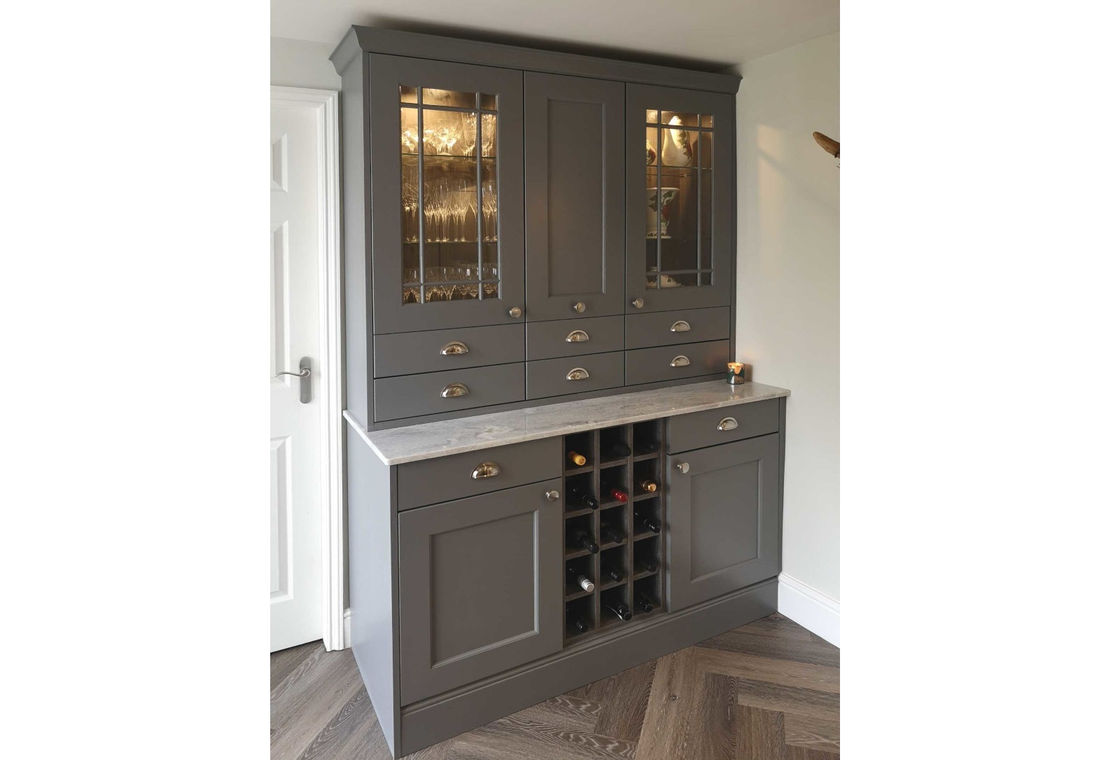 beaded shaker style glazed dresser with internal lighting painted dust grey