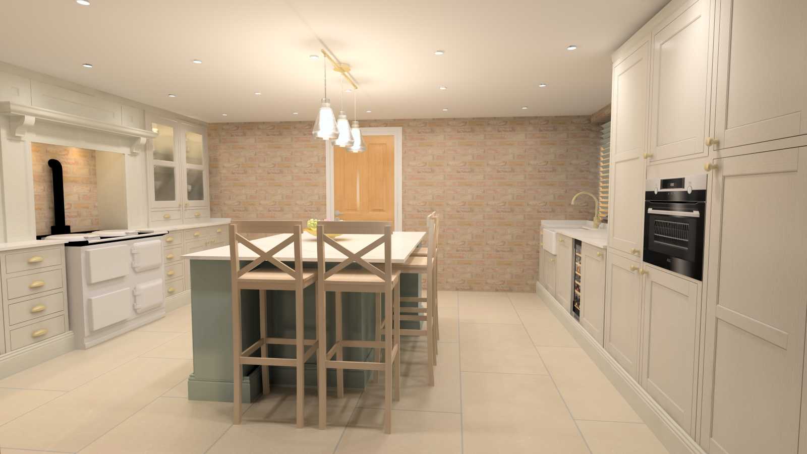 inframe shaker style kitchen with sage green island