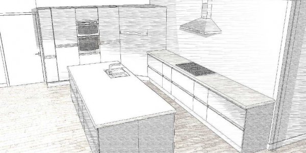 Modern handleless matte anthracite kitchen sketch for Cheshire customer
