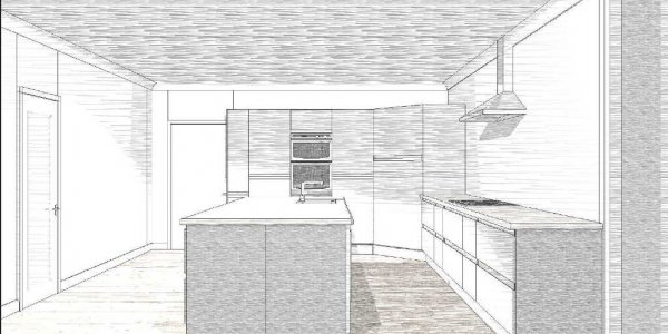 Modern handleless matte anthracite kitchen sketch for Cheshire customer