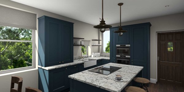Inframe shaker style kitchen painted matte marine blue main pic
