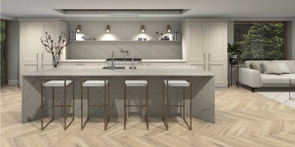 inframe shaker style kitchen with porcelain island
