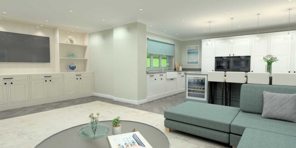 Inframe shaker style two colour kitchen with complementary fitted furniture