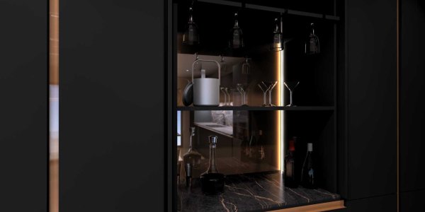 luxury modern true handleless dark matte drinks station