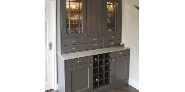 beaded shaker style glazed dresser with internal lighting painted dust grey