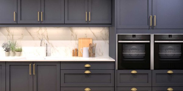 Slate Blue Modern Shaker Style Kitchen with Dekton surface