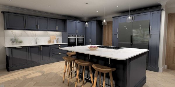 Slate Blue Modern Shaker Style Kitchen with Dekton surface