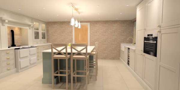 inframe shaker style kitchen with sage green island