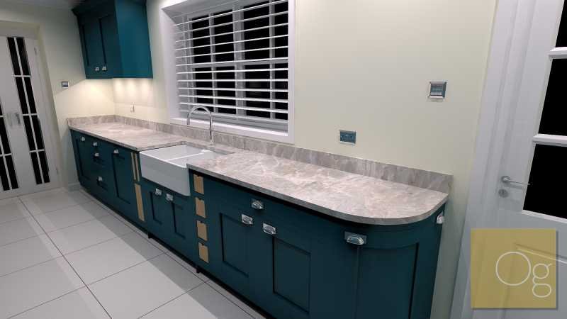 Inframe shaker kitchen marine blue sink run