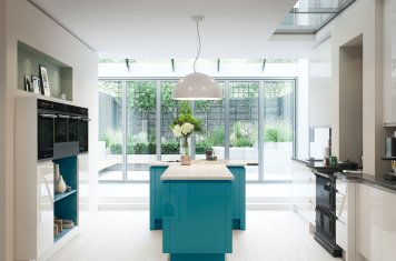 High gloss modern kitchen - bespoke gloss calico and lake como paint palettes