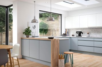 Modern kitchen matt grey and white units