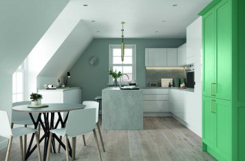 gloss white and green handleless kitchen worktops whole