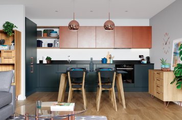 Modern matte finish kitchen - marine and ferro copper colours