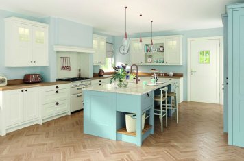 porcelain and pantry blue classic shaker kitchen full view