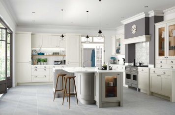 porcelain and stone grey painted shaker kitchen full view