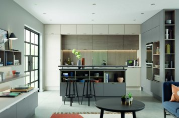 Shell and dust grey modern kitchen full view