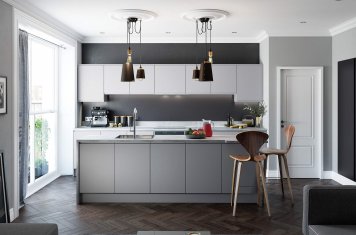Handleless and True Handleless Matte Grey Contemporary Kitchen Main Picture